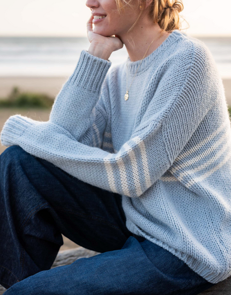 Seacoast Sweater -- Soft Sky/White