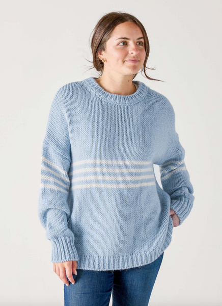Seacoast Sweater -- Soft Sky/White
