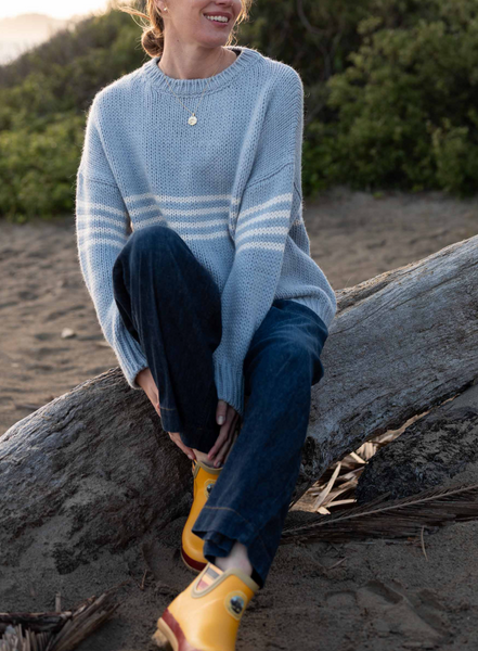 Seacoast Sweater -- Soft Sky/White
