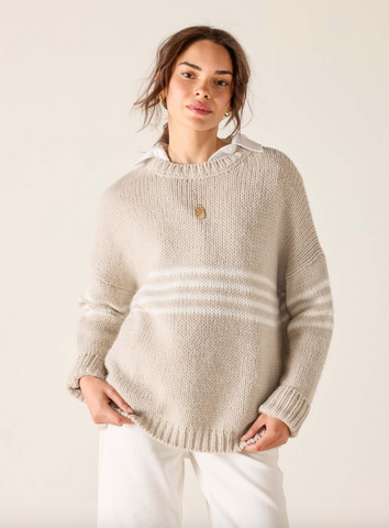 Seacoast Sweater -- Taupe/White