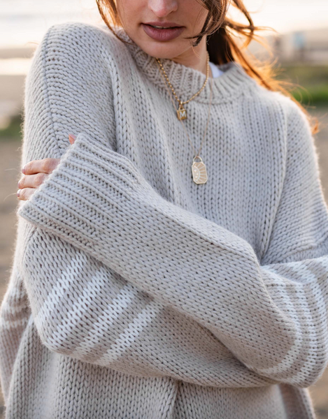 Seacoast Sweater -- Taupe/White