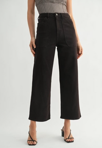 High Rise Cargo Pocket Jeans -- Chocolate