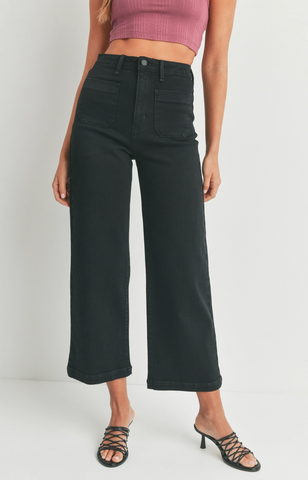 Patch Pocket Wide Leg Jeans -- Black