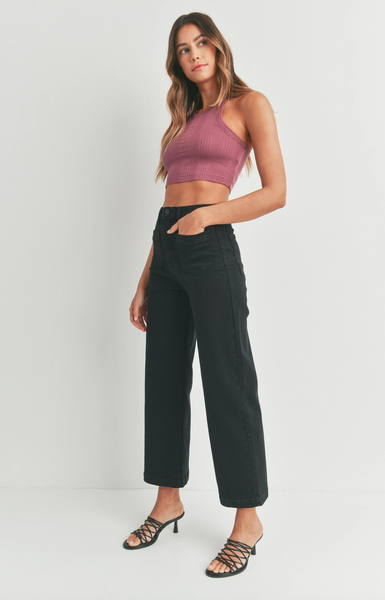 Patch Pocket Wide Leg Jeans -- Black
