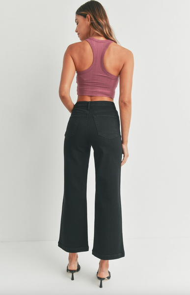 Patch Pocket Wide Leg Jeans -- Black