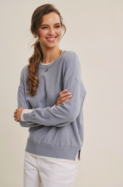 Two Tone Sweater -- Dusty Blue