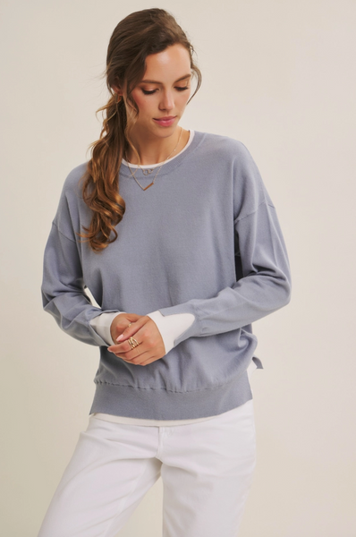 Two Tone Sweater -- Dusty Blue