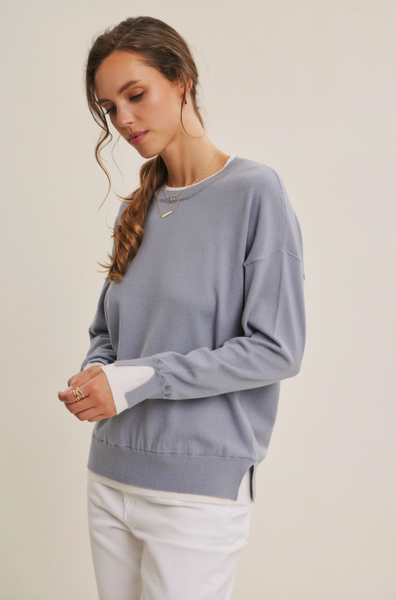 Two Tone Sweater -- Dusty Blue