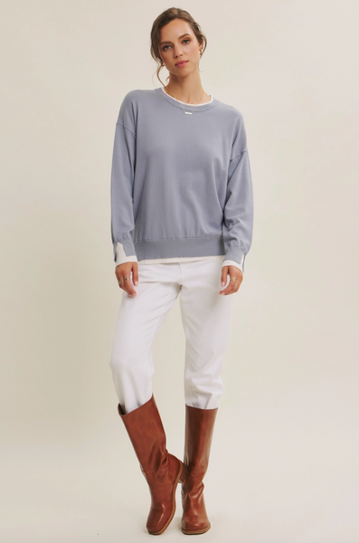 Two Tone Sweater -- Dusty Blue