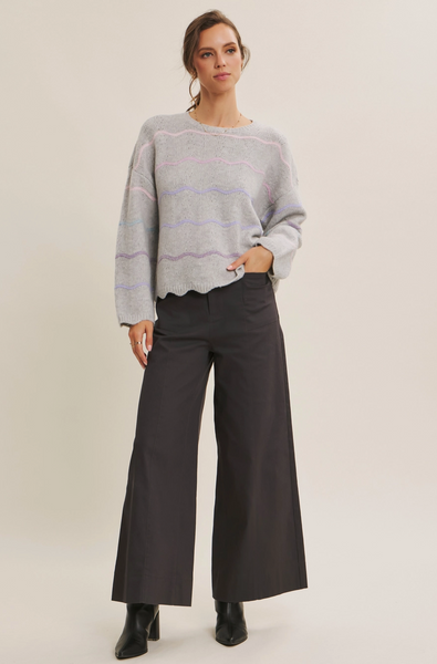 Scalloped Sweater -- Heather Gray