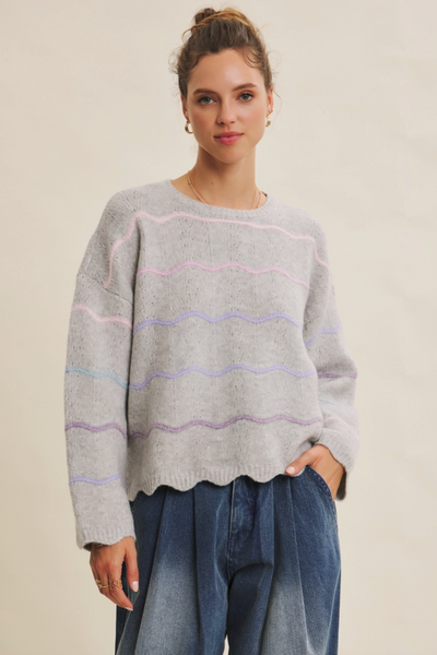 Scalloped Sweater -- Heather Gray
