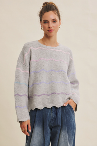 Scalloped Sweater -- Heather Gray