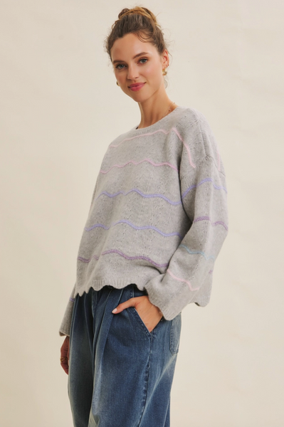 Scalloped Sweater -- Heather Gray