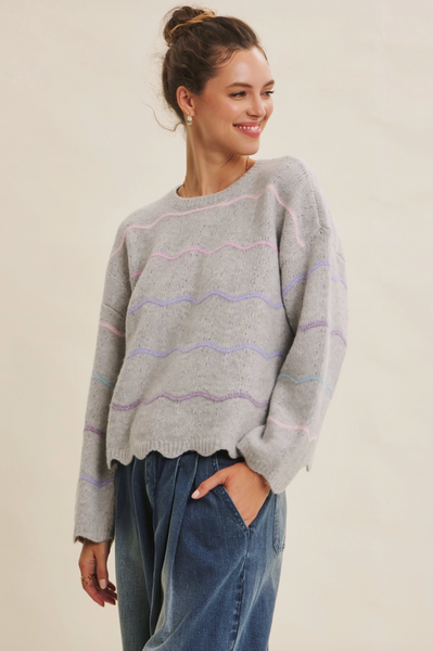 Scalloped Sweater -- Heather Gray