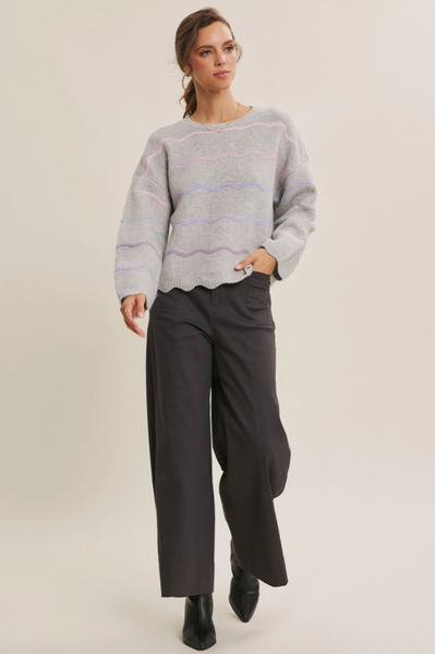 Scalloped Sweater -- Heather Gray
