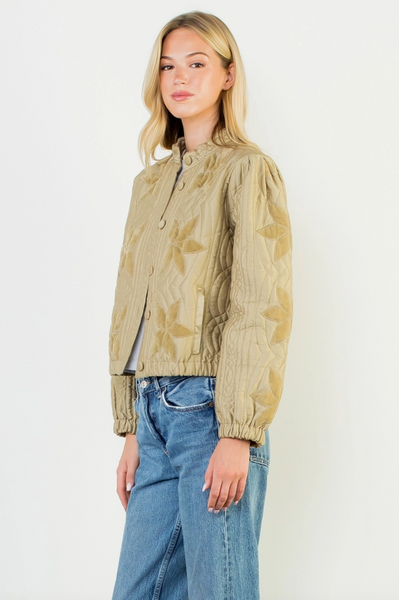 Flower Quilted Jacket--Olive