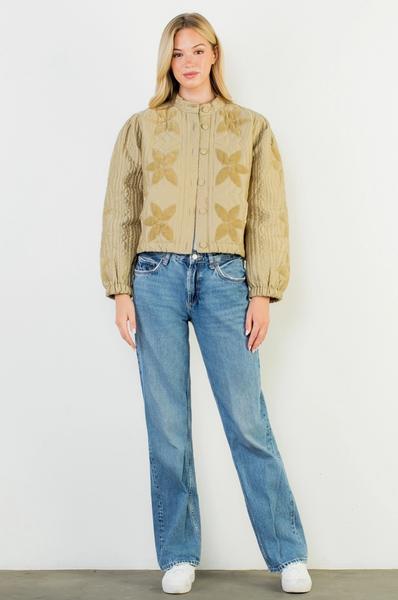 Flower Quilted Jacket--Olive