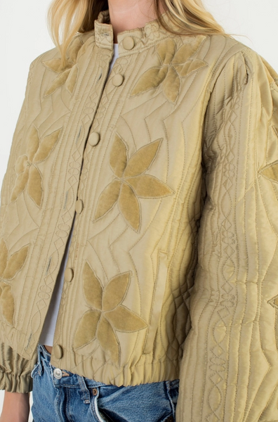 Flower Quilted Jacket--Olive