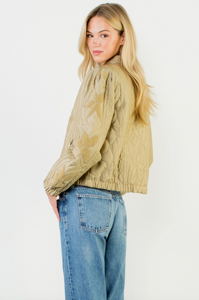 Flower Quilted Jacket--Olive