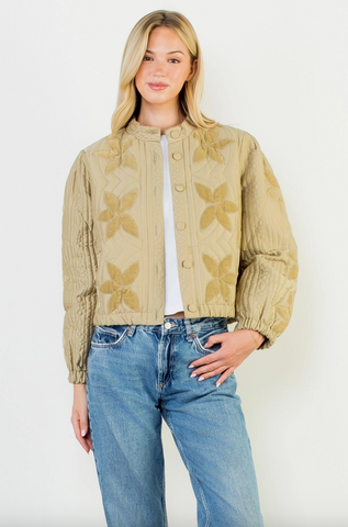 Flower Quilted Jacket--Olive