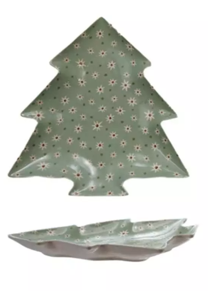Stoneware Tree Shaped Plate - Light Green