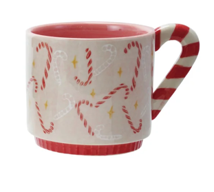 Candy Cane Hand-Painted Stoneware Mug