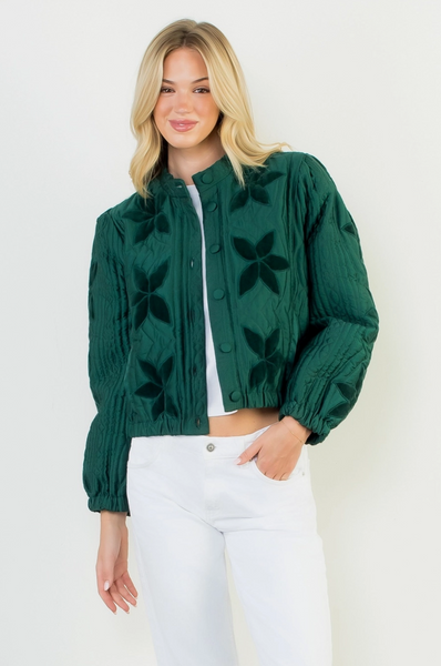 Flower Quilted Jacket -- Green
