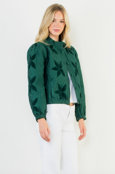 Flower Quilted Jacket -- Green