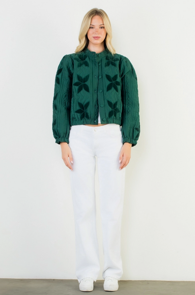 Flower Quilted Jacket -- Green