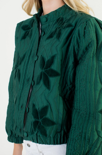 Flower Quilted Jacket -- Green