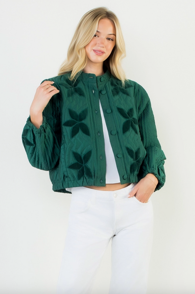 Flower Quilted Jacket -- Green