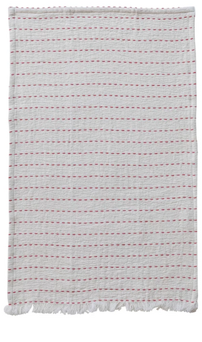 Kantha Stitch Tea Towel - Red Stripe