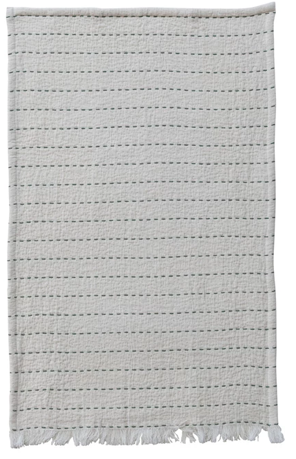 Kantha Stitch Tea Towel - Green Stripe