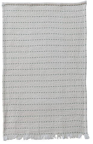 Kantha Stitch Tea Towel - Green Stripe