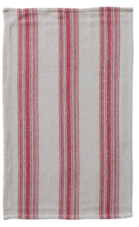 Cotton Flour Sack Tea Towel - Red Stripe