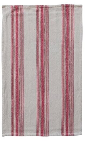 Cotton Flour Sack Tea Towel - Red Stripe