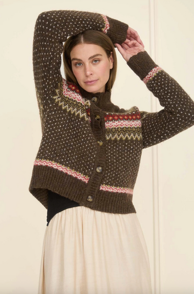 Fair Isle Cardigan -- Brown