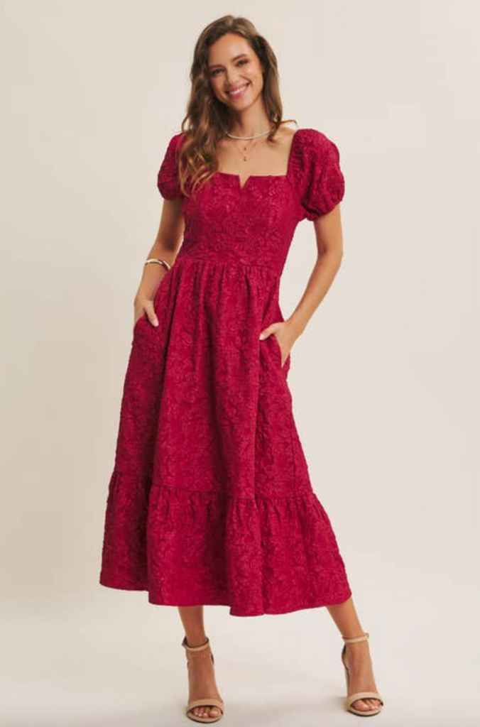 Timeless Elegance Dress -- Burgundy