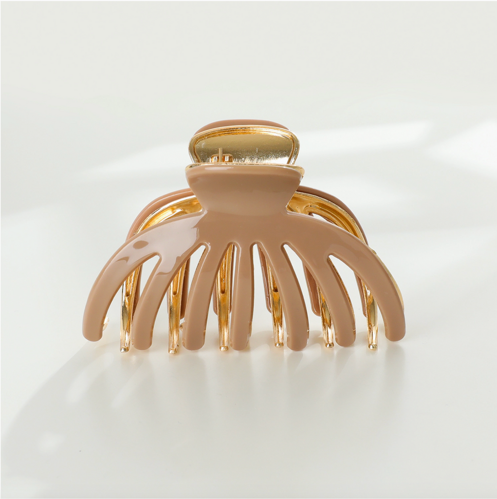 Hailey Large Gold Metal Octopus Claw Clip - Taupe