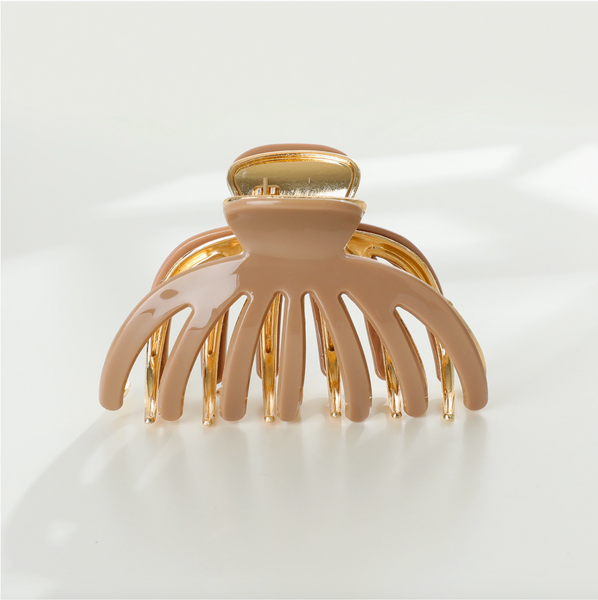 Hailey Large Gold Metal Octopus Claw Clip - Taupe