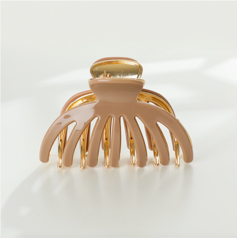 Hailey Large Gold Metal Octopus Claw Clip - Taupe