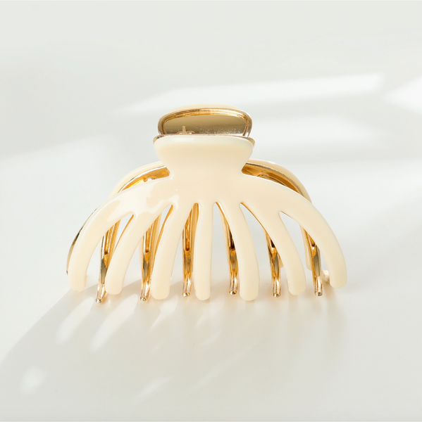 Hailey Large Gold Metal Octopus Claw Clip - Cream