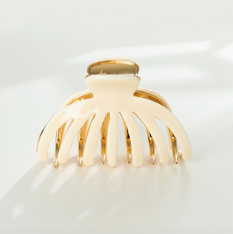 Hailey Large Gold Metal Octopus Claw Clip - Cream