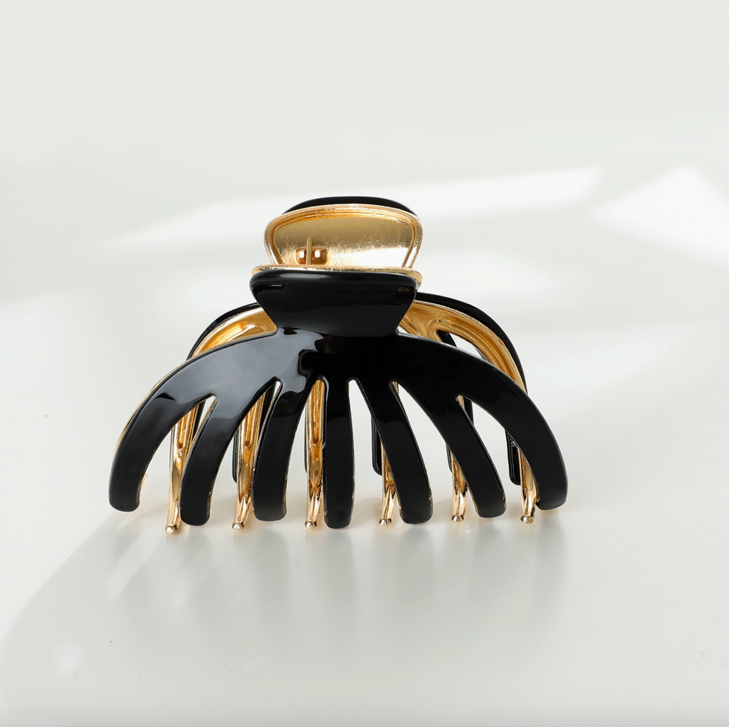 Hailey Large Gold Metal Octopus Claw Clip - Black