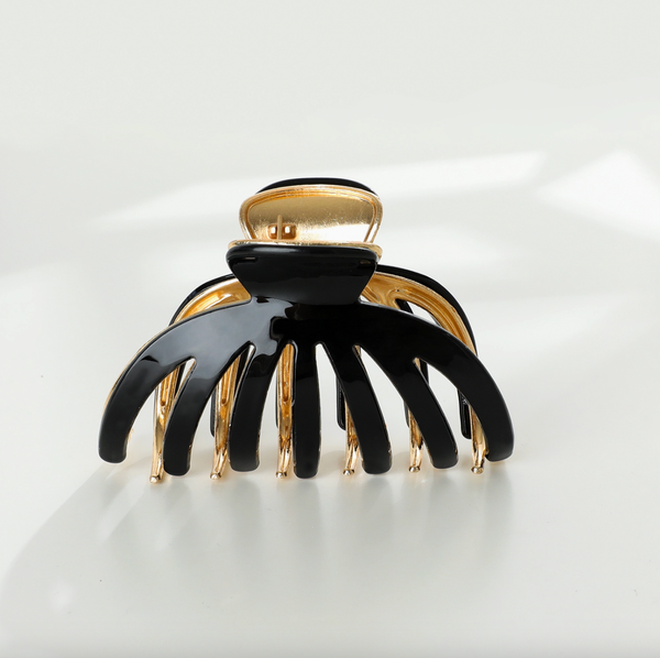 Hailey Large Gold Metal Octopus Claw Clip - Black