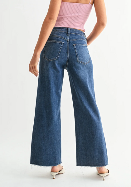 Slim Wide Leg Cropped Jeans -- Dark Wash