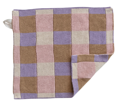 Cotton Knit Dish Cloth - Pink / Purple Plaid