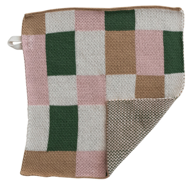 Cotton Knit Dish Cloth - Pink / Green