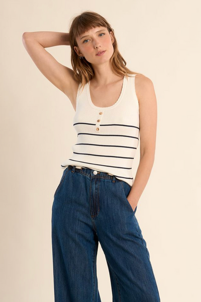 Mallory Tank -- Cream Navy
