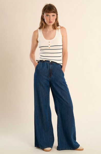 Mallory Tank -- Cream Navy